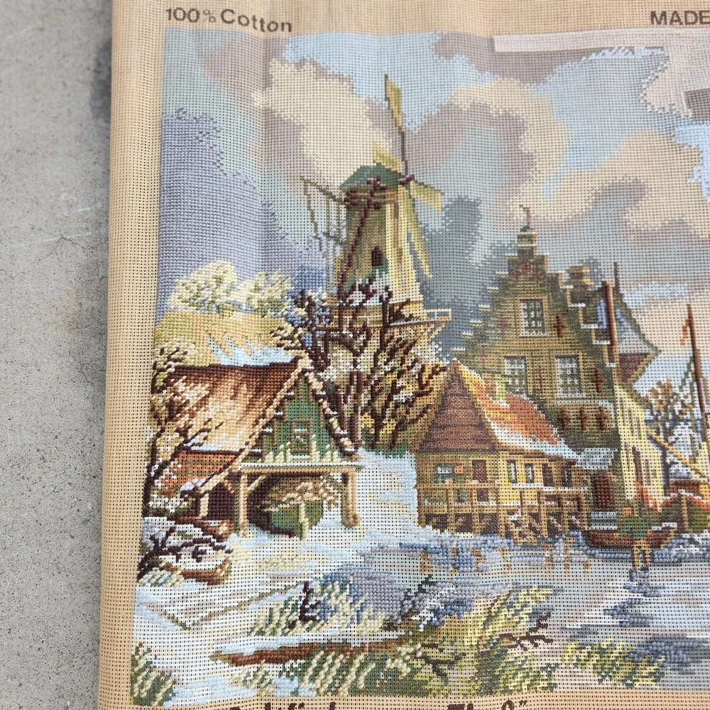 Vtg Needlepoint Tapestry Wiehler GOBELIN Germany Winter Am Flub 24